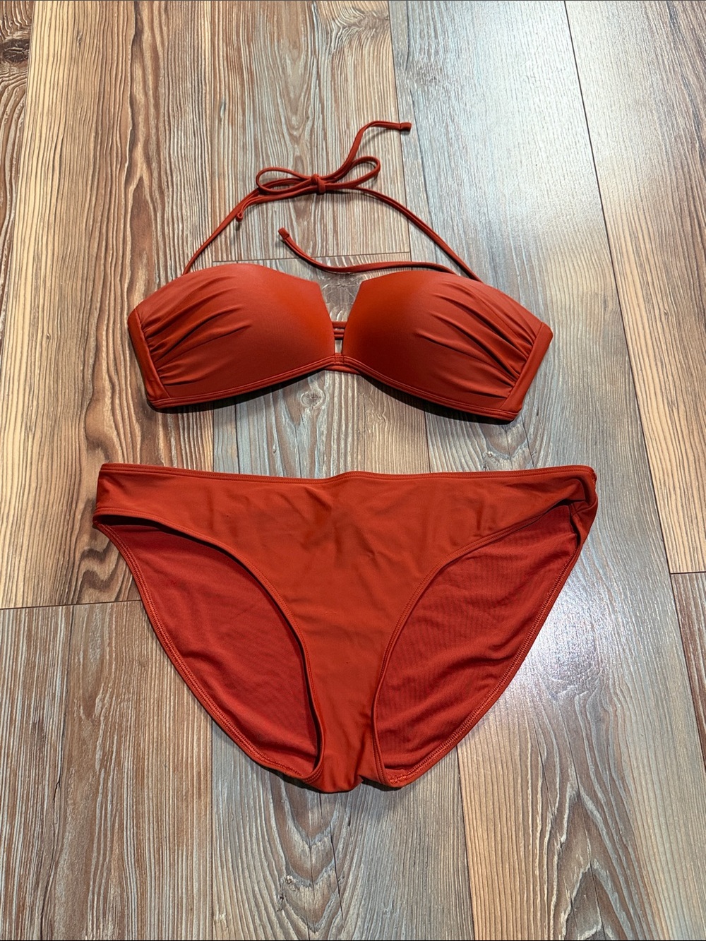 Aerie Women’s Red Bikini Set - halter / Strapless Top and Classic Bottoms